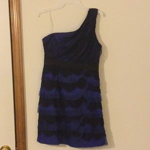 Minuet blue and black off the shoulder dress